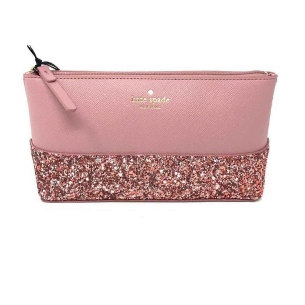 ✨NWT Kate Spade “all that glitters” cosmetic bag in dusty peony.